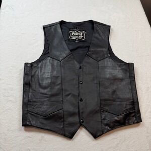 First Genuine Leather Biker Vest Mens 44 Black Good Snap Front Motorcycle Gear